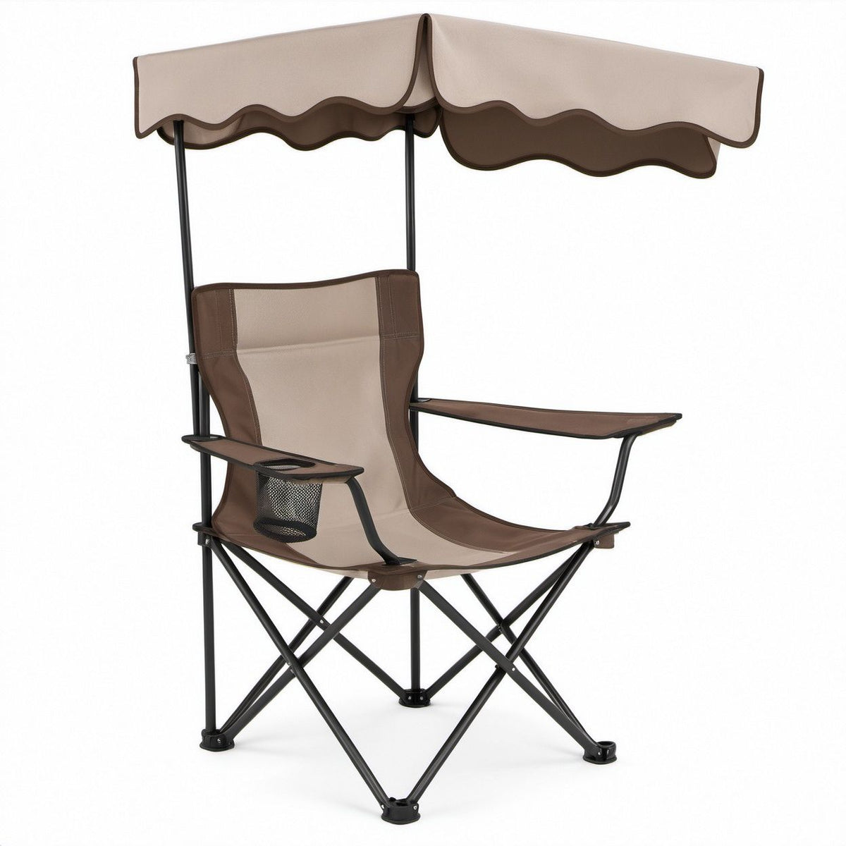 Cadeira Dobrável com Cobertura Integrada Bege e Castanha, 80 x 50 x 150 cm