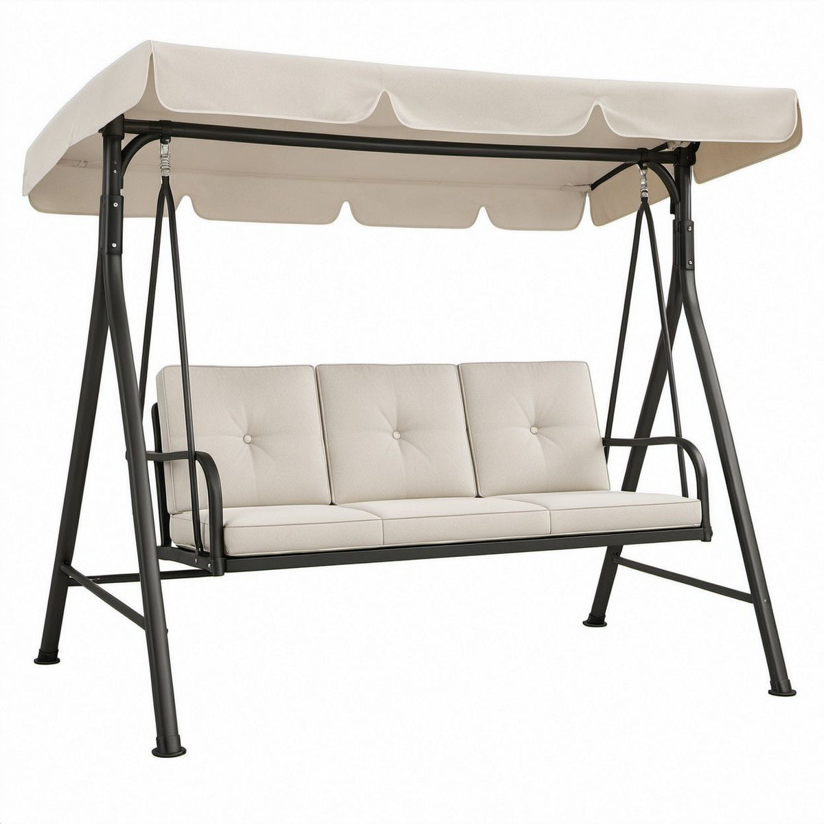 Baloiço de Jardim para 3 Pessoas Bege e Preto em Aço e Poliéster 170 x 110 x 153 cm
