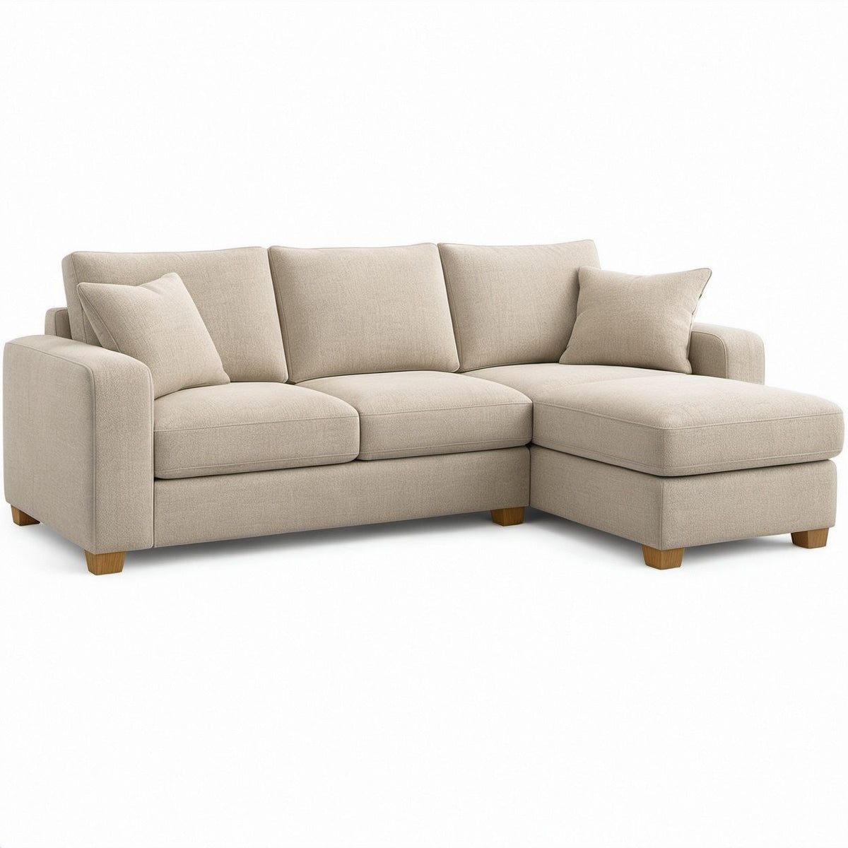 Sofá de Canto com Chaise Longue à Direita em Poliéster Bege, 230 x 150 x 85 cm