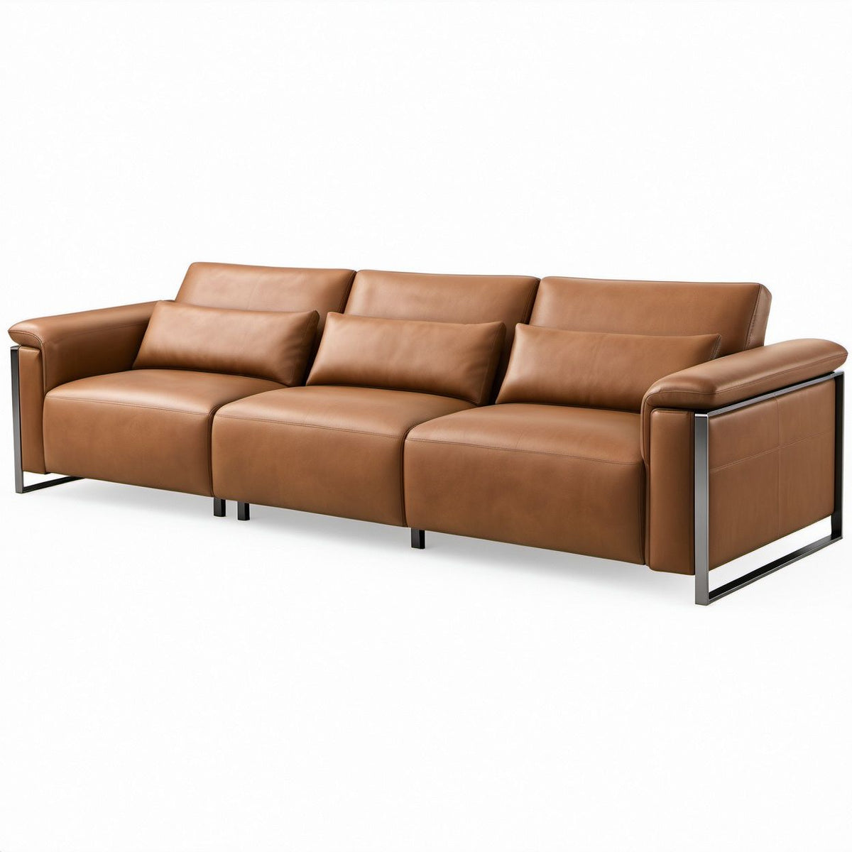 Sofá Retangular de 3 Lugares em Couro Sintético PU Castanho Caramelo e Preto, 240 x 95 x 85 cm