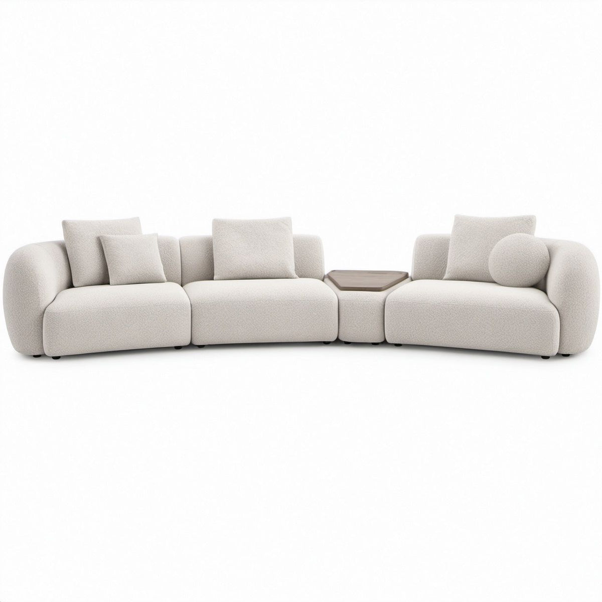 Sofá Modular Reto Marfim com Mesa Central Castanho-Escura, 330 x 95 x 78 cm