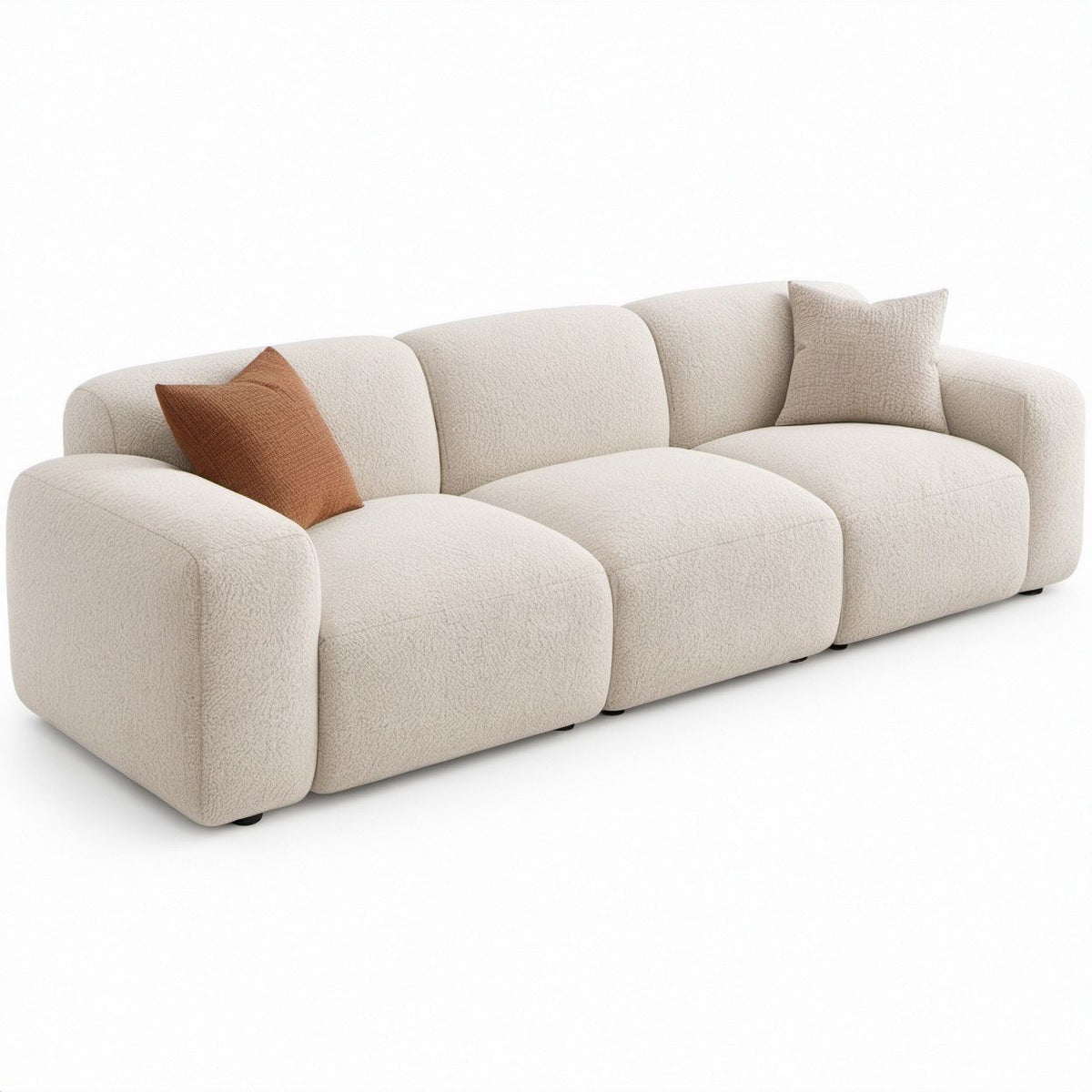 Sofá Modular Retangular em Bouclé Creme 300 x 105 x 73 cm