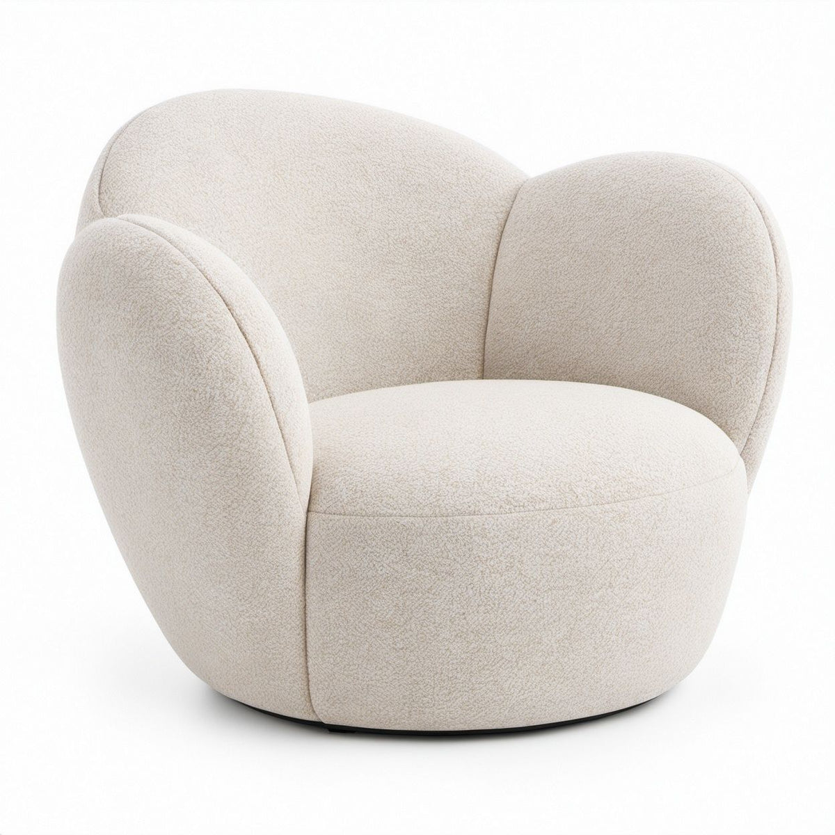Poltrona Giratória Redonda em Bouclé Bege e Preto 83 x 84 x 76 cm